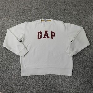 Gap Sweater Mens Small White Spell Out Logo Outdoor Sweatshirt Casual Preppy Y2K